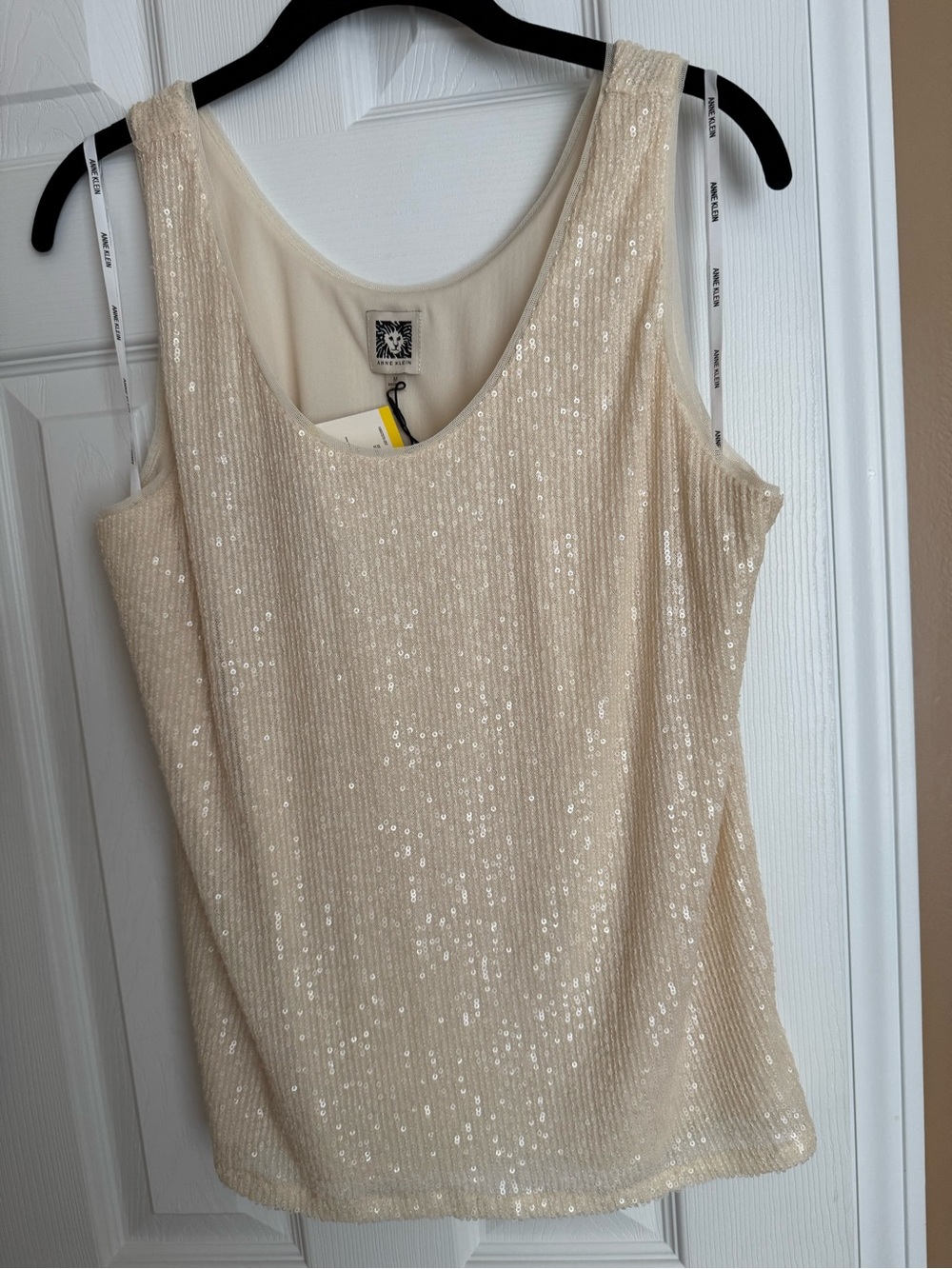 Anne Klein Cream Sequin Scoop Neck Tank